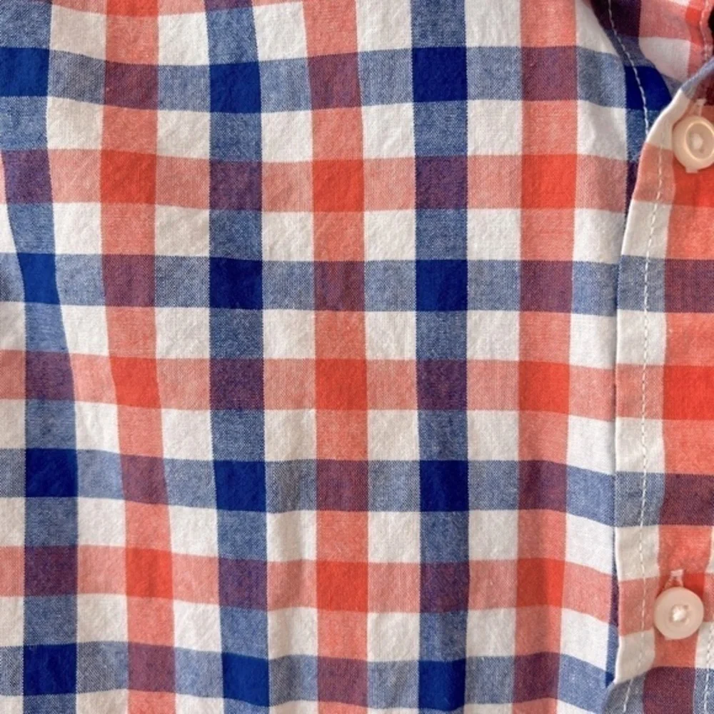 Childrens Place Boys Orange White Blue Plaid Button-Down Long Sleeve Shirt 14/XL